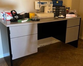 Office Desk Slimline, JC Penney Sewing Machine,  Misc Sewing Supplies 