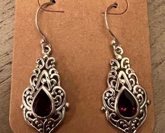 Garnet Sterling Filigree Earrings 