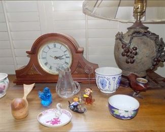 Mantle Clock, Pottery Lamp, Herend, Venetian Glass, etc.