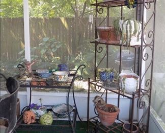 Iron Outdoor Plant Stands with Sad Potted Plants