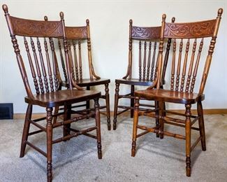Set Of 4 Victorian Spindle Back Oak Kitchen Chairs