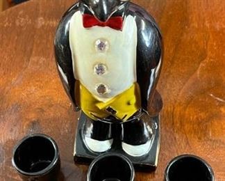 Japanese Redware Ceramic Penguin Liquor Decanter