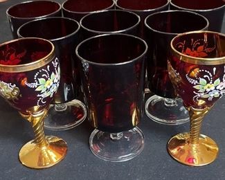 Bohemian Glasses And Ruby Red Wine Glasses