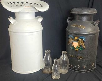 2 Milk Cans And 3 Milk Bottles