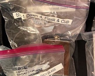 Dawns flask and cup from hospital, Eugene’s shot glass