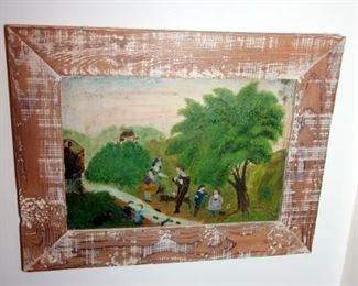 Antique Folk Art 2 Sided Oil on Tin