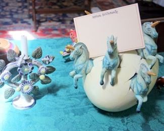 Mexican Folk Art “Tree of Life” Sculpture, Sergio Bustamante “Unicorns in Egg” Sculpture