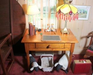 One Drawer Stand, Slag Glass Lamp