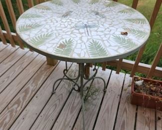 metal patio table, on deck