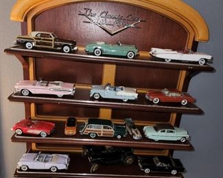 Franklin Mint Classic Cars of the 50s Fifties, 12 cars with wood shelf