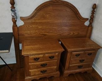 oak headboard and pair nightstands