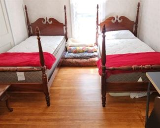 pair of twin beds by Dixie, each with Hampton and Rhodes HR440 mattresses, perfect condition