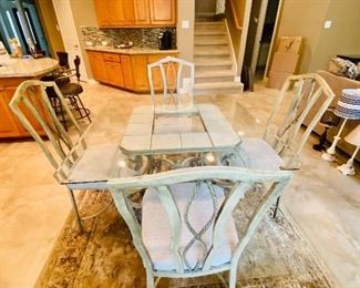 Iron base w/glass and tile top 4 chair breakfast table