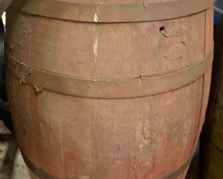 Large Red Paint Wooden Barrel