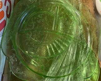 Green Depression Glass Divided Plates