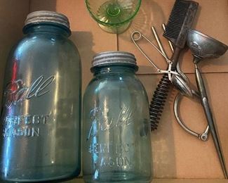 Blue Ball Jars, Early Curling Iron, Dip Pen