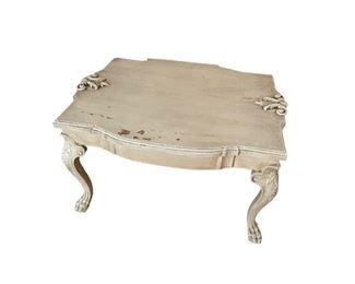 $105 - Distressed Wood Coffee Table w Cabriole Carved Legs ES99-13                                                                                              This It features carved trim all over the edge of the table and cabriole legs enhancing its vintage design. Add the Distressed Cabriole Coffee Table to the den, bar, or library, where it happily supports treasured objects or lots of drinks. Perched on cabriole legs with whimsical hand-carved ornaments, it offers vintage appeal. The table with its unique design will add to the glamour of any place be it bedroom, living room, study room

Length : 29
Width : 23
Height : 16

Local Pickup McLean, VA.  Contact us for shipper suggestions.
