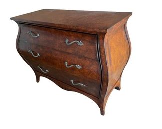 $550 - Ethan Allen Chest Dresser Collector's Classics Marlowe Bombe Chest ES99-29                                                           A bombe chest by Ethan Allen. This wood constructed chest of drawers features a flat, rectangular top, exaggerated curves, and three drawers accented by silver tone hardware. Marked by maker on the interior of a drawer.

Length : 41
Width : 19
Height : 33

Local pickup Vienna VA.  Contact us for shipper suggestions.