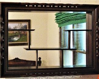 Vintage Dark Wood Mirror Wall Shelf