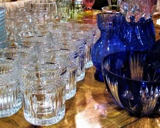 Vintage Cobalt Blue Czech Bohemian Cut Clear Crystal  Bowl 