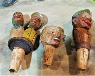 Vintage Hand Carved Wine Bottle Mechanical Wooden Corks