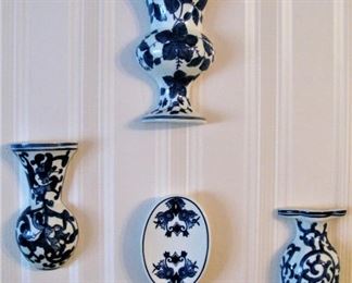 Blue and White Hanging Glass Vase Decor
