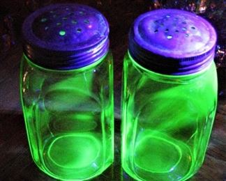 Large Vaseline Glass Spice Shaker Set