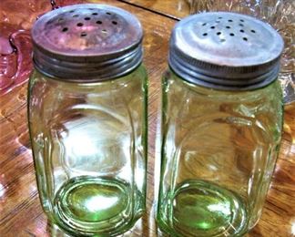 Large Vaseline Glass Spice Shaker Set