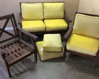 PLOW & HEARTH PATIO FURNITURE BENCH, CHAIRS AND TABLE