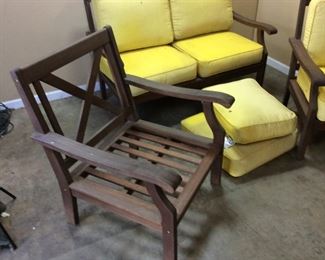 PLOW & HEARTH PATIO FURNITURE BENCH, CHAIRS AND TABLE