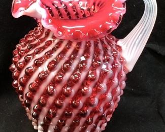FENTON CANDY STRIPE SWIRL PITCHER, 5in H
