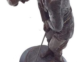 VTG. BRONZE GOLFER SCULPTURE w MARBLE BASE