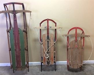 3 VINTAGE SNOW SLEDS