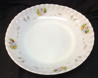 VTG. INDOPAL MILK GLASS DISH w FARM SCENE