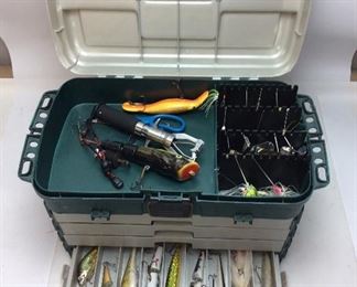 PLANO FISHING TACKLE BOX FILLED WITH FISHING LURES, FISHING TACKLE, RAPALA