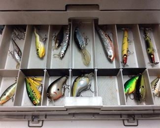 PLANO FISHING TACKLE BOX FILLED WITH FISHING LURES, FISHING TACKLE, RAPALA