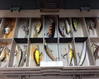 PLANO FISHING TACKLE BOX FILLED WITH FISHING LURES, FISHING TACKLE, RAPALA