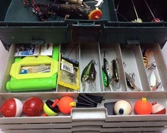 PLANO FISHING TACKLE BOX FILLED WITH FISHING LURES, FISHING TACKLE, RAPALA