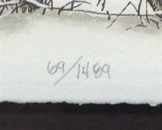 BOB TIMBERLAKE FRAMED SIGNED PRINT,69'1489 FIRST SNOW