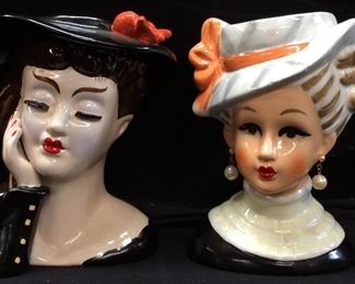 (2) VTG. LADY HEAD VASES, BEATRICE & ESTHER
