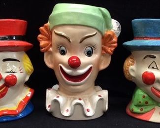 (3) VTG. CLOWN HEAD VASES ARDCO & NAPCOWARE