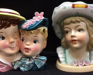 UCAGCO LADY HEAD VASE & DOUBLE HEAD VASE