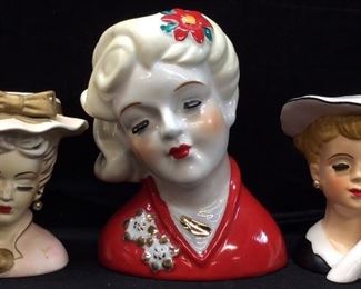 (3) VTG. LADY HEAD VASES 2 HAND PAINTED NIPPON