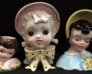 (3) VTG. LADY HEAD VASES 1MARKED E 372