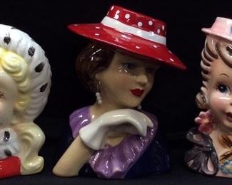(3) LADY HEAD VASES, A SPECIAL PLACE #102139, 2 UNMARKED