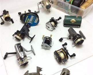 FISHING REELS, ABU GARCIA, MITCHELL, AMBASSADORE BAITCASTER, CRICKET BAIT CAN, ROD HOLDER,