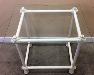 METAL BASE GLASS TOP SIDE TABLE, PATIO