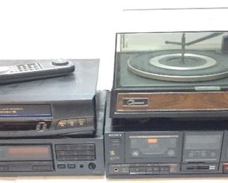 HOME AUDIO, ONKYO CD CHANGER, SONY CASSETTE PLAYER GRANDDARD TURNTABLE