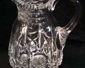 CUT GLASS PITCHER WITH RAY BOTTOM, 7 1/2