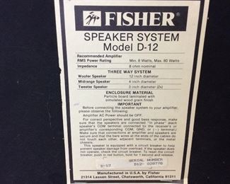 VTG. FISHER D-12 HOUSE SPEAKERS